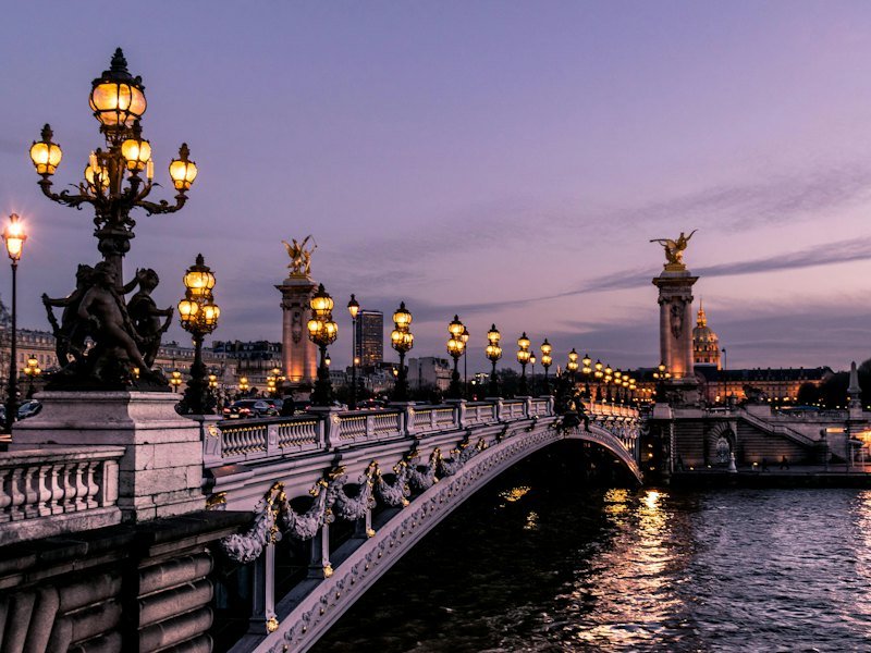 Pont Alexandre III in Paris at dusk
