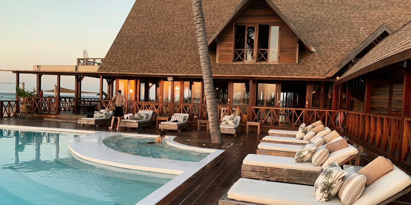 Hotel pool and loungers